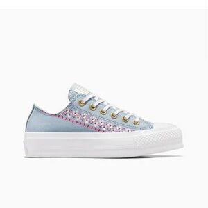 Converse- Blue Jean color with violet flowers (size 7)